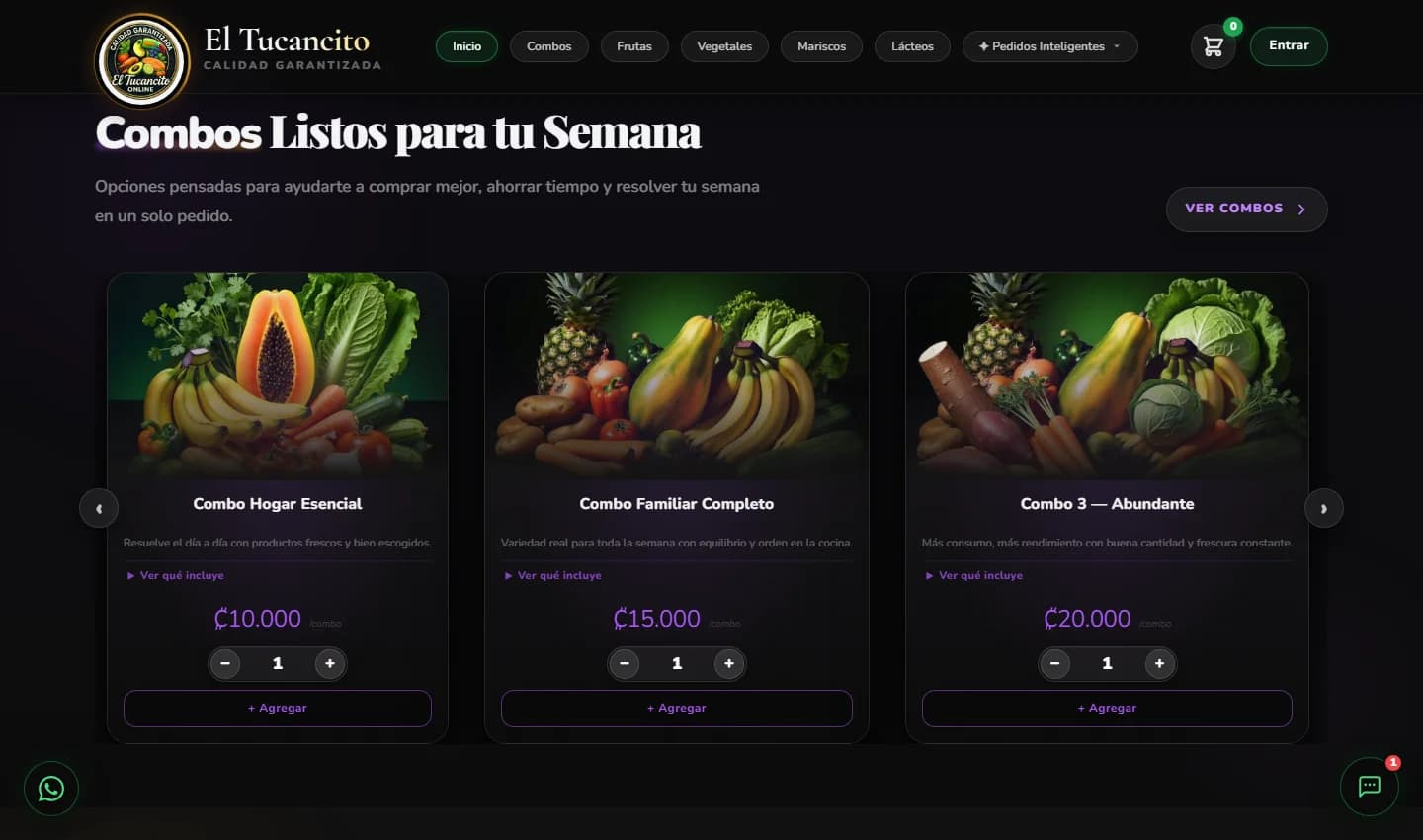 Catálogo real de combos disponibles en El Tucancito